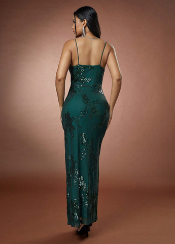 Темно-зеленое коктейльное платье силуэтная SHEIN однотонное