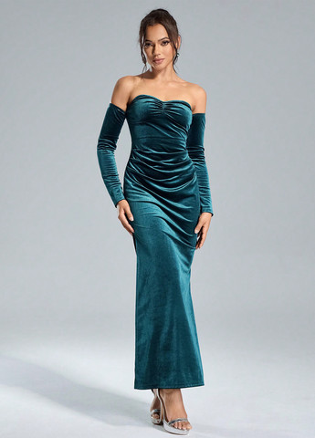 Морської хвилі вечірня сукня силуетна SHEIN однотонна