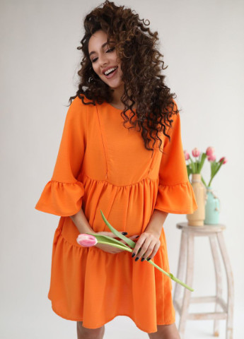 Оранжевое легкое свободное платье для беременных кормящих с секретом для кормления апельсиновое To Be
