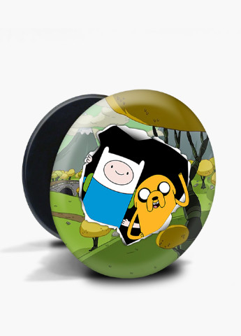 Попсокет (Popsockets) держатель для смартфона Финн и Джейк пес (Finn & Jake the dog) (8754-1581) Черный MobiPrint (216748338)