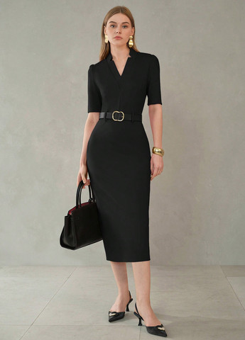 Черное деловое, кэжуал платье футляр SHEIN однотонное
