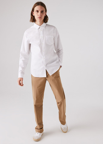 Белая классическая, кэжуал рубашка однотонная Lacoste