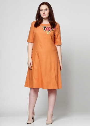 Оранжевое кэжуал платье Алеся однотонное