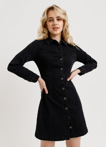 Черное джинсовое платье рубашка SELA