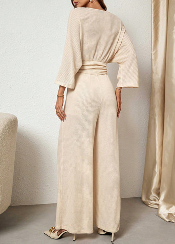 Комбінезон SHEIN комбінезон-брюки однотонний світло-бежевий кежуал поліестер, вафельний