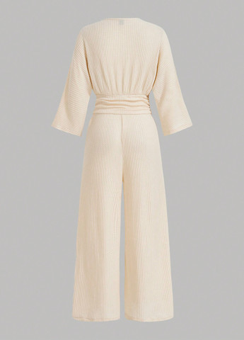 Комбінезон SHEIN комбінезон-брюки однотонний світло-бежевий кежуал поліестер, вафельний