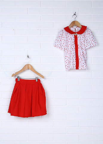 Красный демисезонный комплект (блуза, юбка) Модняшки