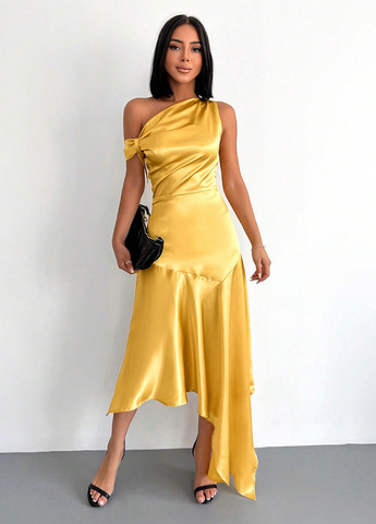Жовтий коктейльна сукня сукня-комбінація, з відкритими плечима SHEIN однотонна