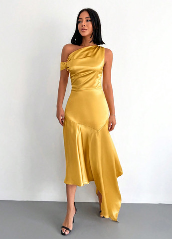 Жовтий коктейльна сукня сукня-комбінація, з відкритими плечима SHEIN однотонна