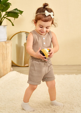 Темно-бежевий літній комплект (топ, шорти) SHEIN