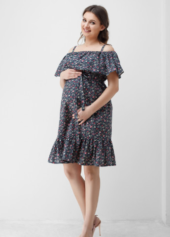 Сіра кежуал плаття для вагітних кльош Dianora з квітковим принтом