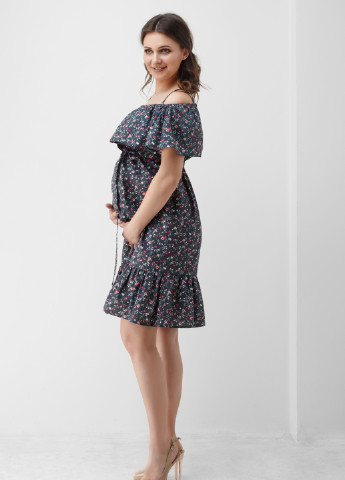 Сіра кежуал плаття для вагітних кльош Dianora з квітковим принтом