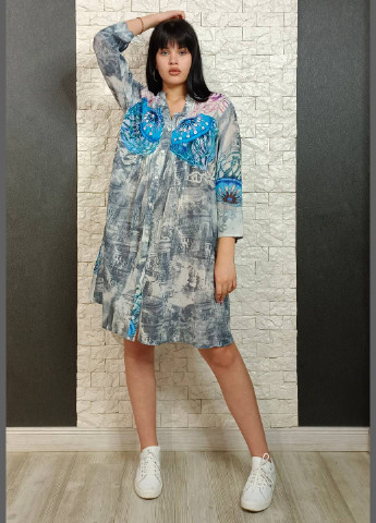Комбинированное кэжуал платье рубашка Indira с абстрактным узором