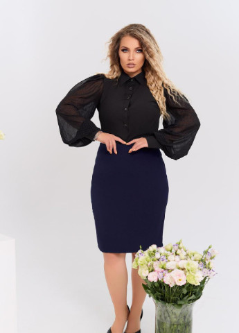 Черная женская блуза с рукавами из легкого шифона черного цвета размер 52/54 380932 New Trend
