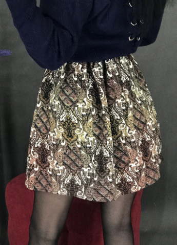 Коричневая кэжуал с абстрактным узором юбка Fashion Club колокол