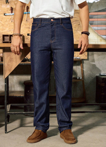 Темно-синие демисезонные прямые джинсы SHEIN