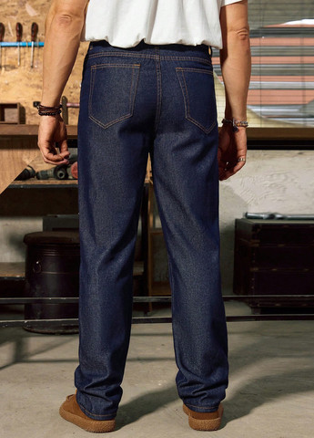 Темно-синие демисезонные прямые джинсы SHEIN