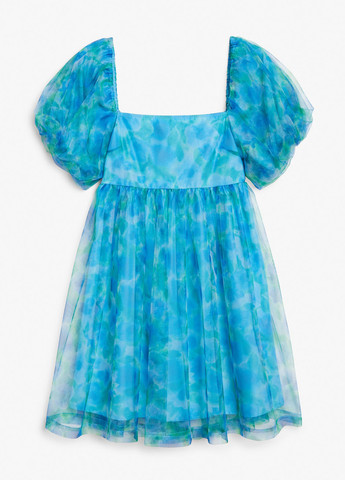 Блакитна коктейльна, кежуал сукня кльош Monki з абстрактним візерунком