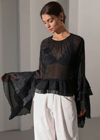 Чорна блуза з баскою SHEIN