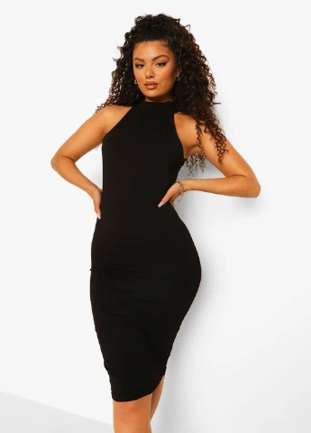 Черное вечернее платье Boohoo однотонное
