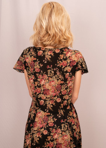 Черное кэжуал платье клеш Ralph Lauren с цветочным принтом