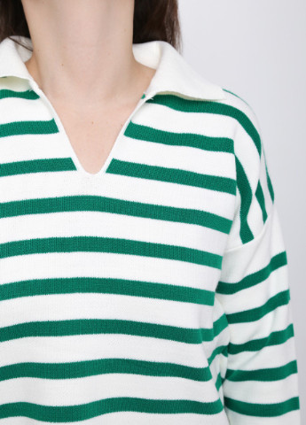 Білий демісезонний жіночий светр білий в зелену смужку прямий MDG Свободная