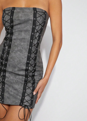 Серое кэжуал платье силуэтная, с открытой спиной SHEIN тай-дай