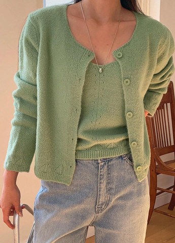 Зеленый демисезонный комплект (кардиган, майка) SHEIN