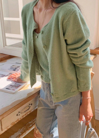 Зеленый демисезонный комплект (кардиган, майка) SHEIN