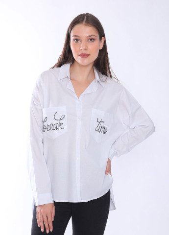 Сорочка жіноча біла широка із принтом на спині MDG свободная (252315557)
