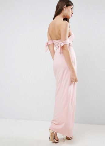 Светло-розовое вечернее платье бандо Asos однотонное