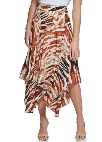 Коричневая кэжуал с абстрактным узором юбка Calvin Klein а-силуэта (трапеция)