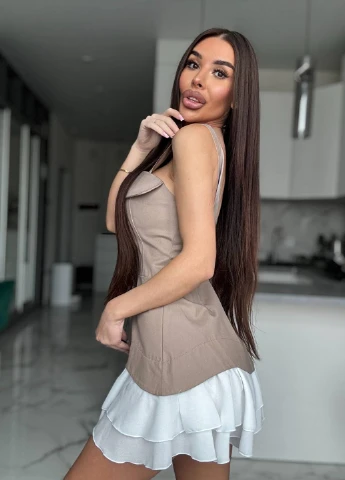 Бежева кежуал сукня кльош Fashion колор блок
