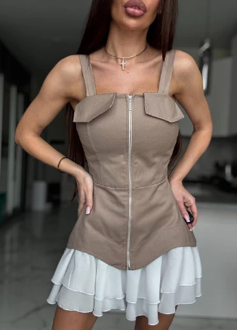 Бежева кежуал сукня кльош Fashion колор блок