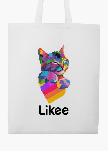 Еко сумка шоппер біла Лайк Котик (Likee Cat) (9227-1040-WT-2) екосумка шопер 41*35 см MobiPrint (219095374)