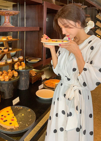 Белое праздничный, кэжуал платье на запах, а-силуэт SHEIN в горошек