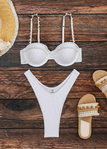 Белый летний купальник (бюстгалтер, трусики) раздельный SHEIN