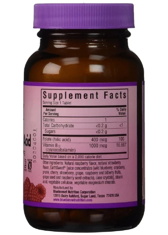 Вітамін В12 і Фолієва кислота, Смак Малини, Earth Sweet Chewables,, 180 жувальних Bluebonnet Nutrition (255409703)