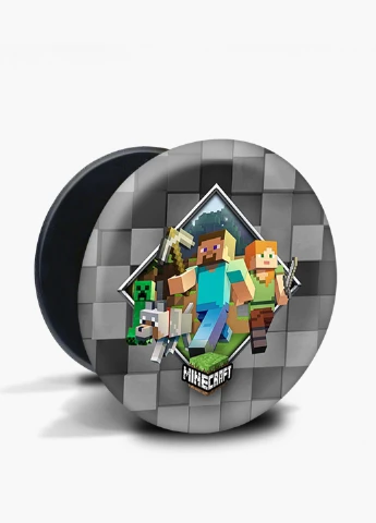 Попсокет (Popsockets) держатель для смартфона Майнкрафт (Minecraft) (8754-1175) Черный MobiPrint (216748354)