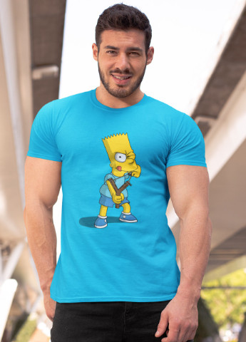 Бирюзовая футболка мужская голубая с принтом "барт симпсон" Maybel