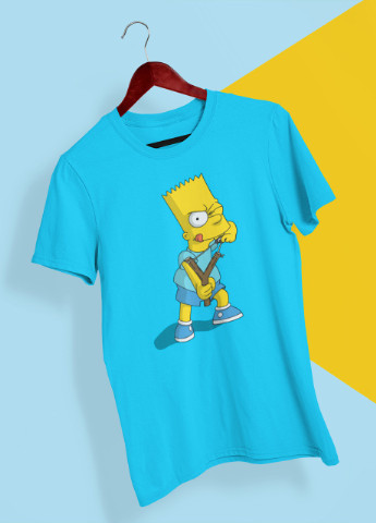Бирюзовая футболка мужская голубая с принтом "барт симпсон" Maybel