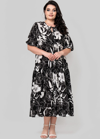 Черно-белое кэжуал платье а-силуэт A'll Posa с цветочным принтом
