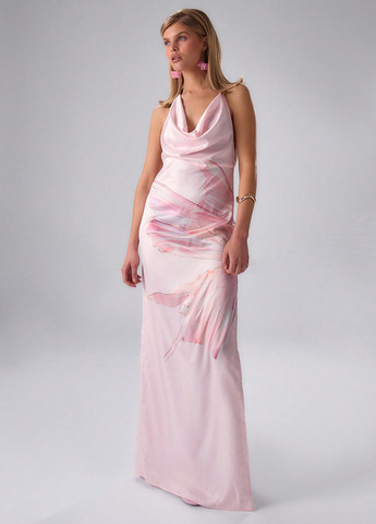 Розовое кэжуал платье с открытой спиной SHEIN с абстрактным узором