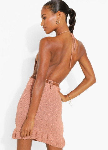 Розово-коричневое кэжуал платье с открытой спиной Boohoo однотонное
