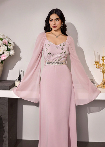 Блідо-рожева святковий, вечірня сукня а-силует SHEIN однотонна