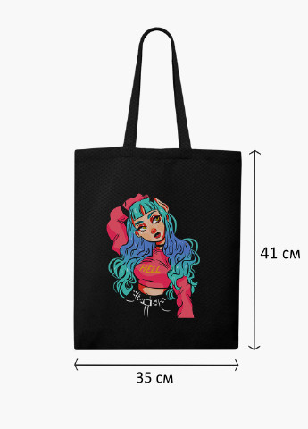 Еко сумка шоппер чорна Дівчина демон (Cute Girl Illustration Art) (9227-2838-BK-1) Еко сумка шоппер чорна 41*35 см MobiPrint (221682962)