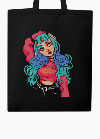 Еко сумка шоппер чорна Дівчина демон (Cute Girl Illustration Art) (9227-2838-BK-1) Еко сумка шоппер чорна 41*35 см MobiPrint (221682962)