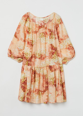 Бежевое кэжуал платье оверсайз H&M с цветочным принтом