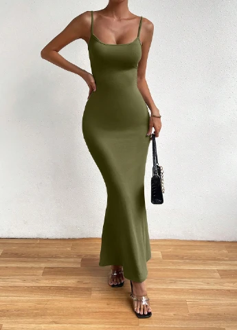 Зеленое кэжуал платье силуэтная SHEIN однотонное