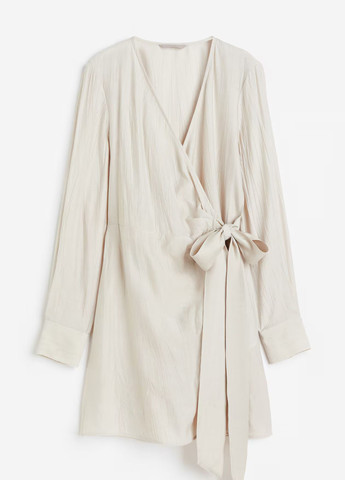 Светло-бежевое деловое, кэжуал платье на запах H&M однотонное